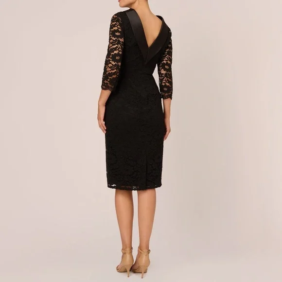 Adrianna Papell Women's Roll Neck Lace Dress With Sheer Elbow Sleeves Black NWT - Picture 4 of 8